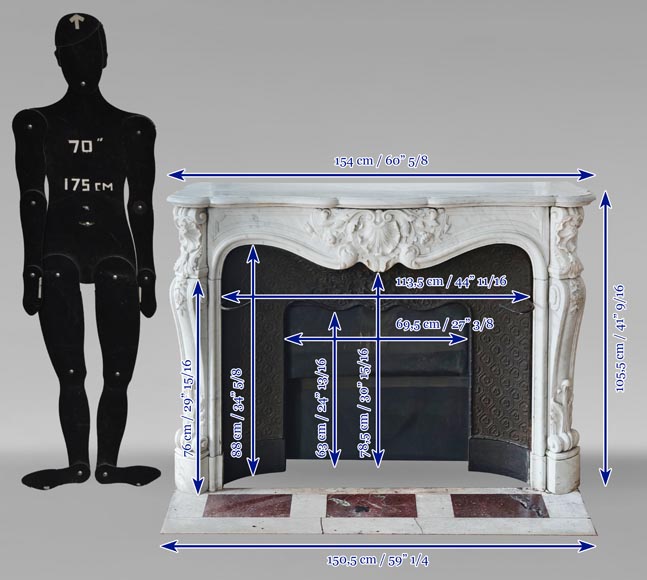Cheminée de style Louis XV en marbre de Carrare très sculptée-12