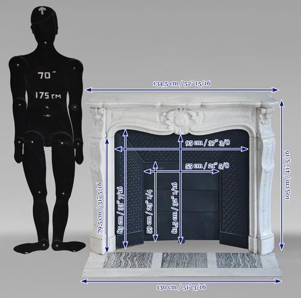 Cheminée de style Louis XV en marbre de Carrare ornée d'une palmette-10