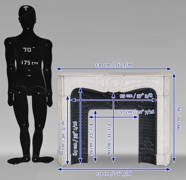 Cheminée de style Louis XV modèle Pompadour en marbre de Carrare-9