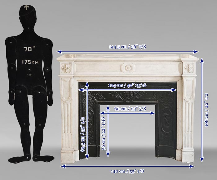 Cheminée de style Louis XVI en marbre de Carrare à ornement fleural et fleur de tournesol-10