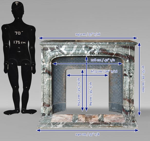 Cheminée de style Louis  XIV en marbre Campan rubané-11