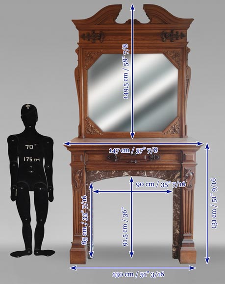 Cheminée de style Napoléon III en chêne sculpté-12