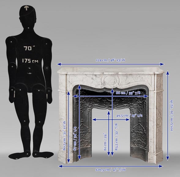Cheminée de style Louis XV modèle Pompadour en marbre de Carrare veiné-9