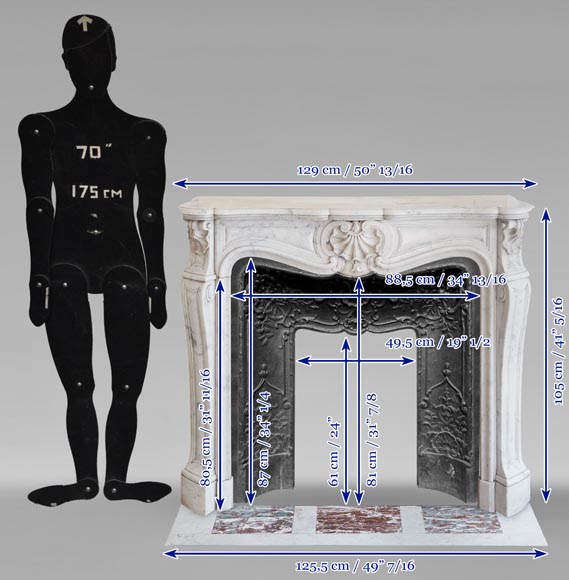 Cheminée de style Louis XV aux trois coquilles sculptée en marbre de Carrare-10