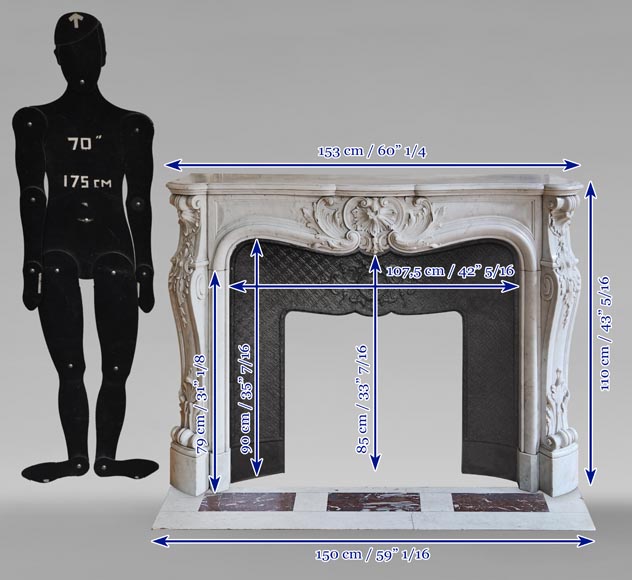Cheminée de style Louis XV richement sculptée en marbre de Carrare-14
