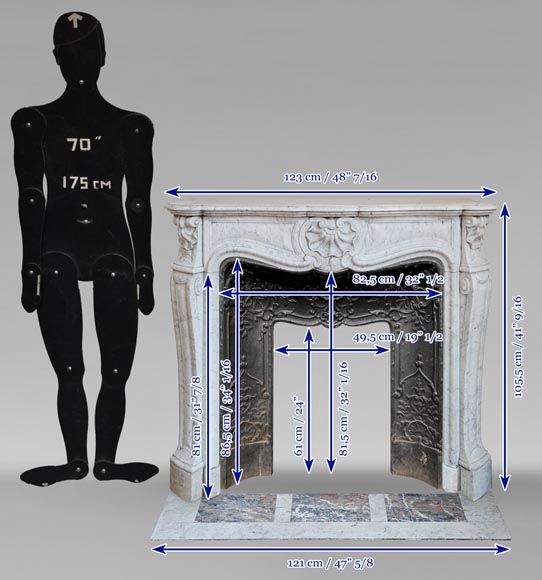 Cheminée de style Louis XV en marbre de Carrare décorée de coquilles-9