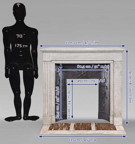 Cheminée de style Louis XVI moulurée en marbre de Carrare-10