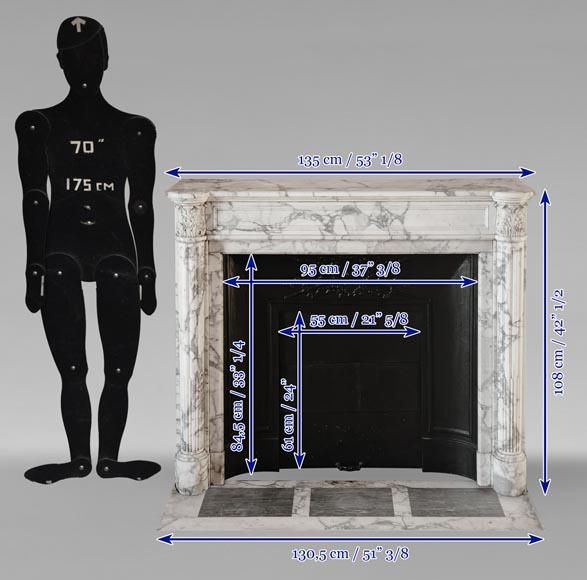 Cheminée de style Louis XVI à demi-colonnes en marbre Arabescato-10