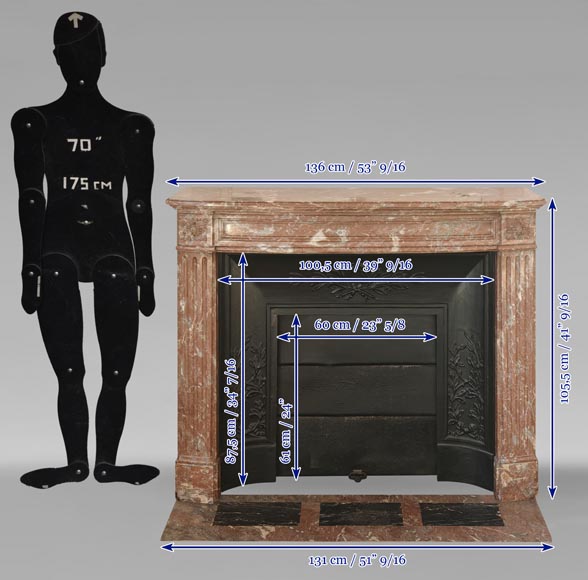Cheminée galbée de style Louis XVI en marbre rouge du Nord-10