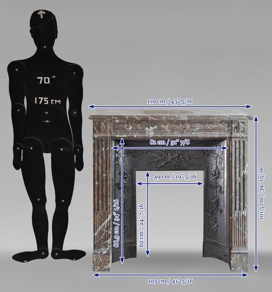 Cheminée d'époque Louis XVI en marbre Rouge du Nord-9