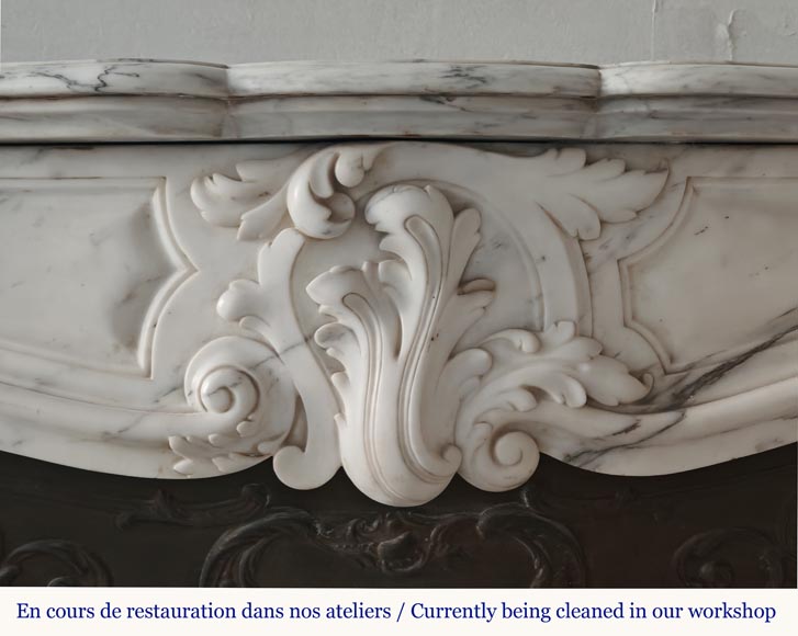 Cheminée de style Louis XV à palmette sculptée en marbre Arabescato-1