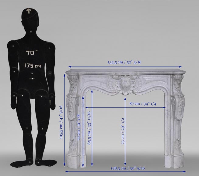  Cheminée de style Louis XV en marbre de Carrare au bandeau très sculpté-15