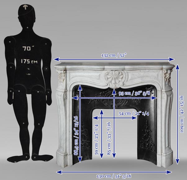 Cheminée de style Louis XV à trois coquilles sculptée en marbre de Carrare-9