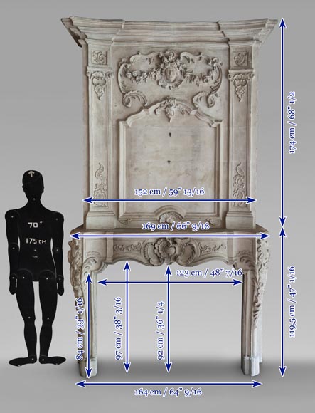 Cheminée d'époque Louis XV en pierre avec son trumeau sculpté-22