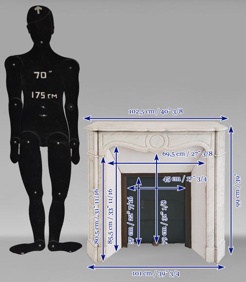 Cheminée de style Louis XV modèle Pompadour plate en marbre de Carrare-9