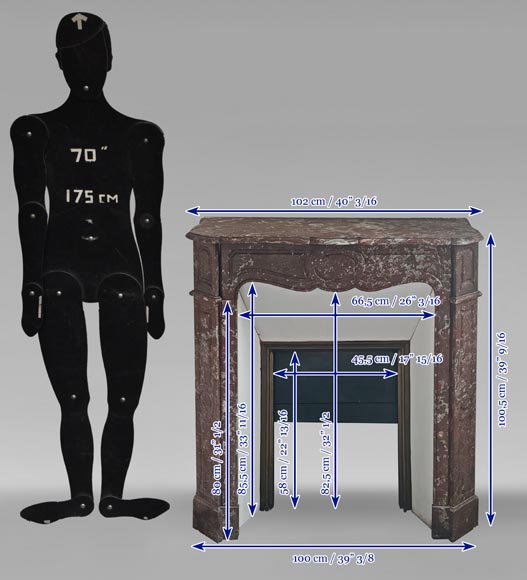 Cheminée de style Louis XV modèle Pompadour en marbre Rouge du Nord-9