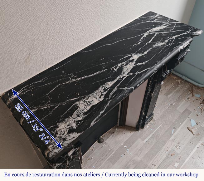 Cheminée de style Napoléon III en marbre noir Marquina-8