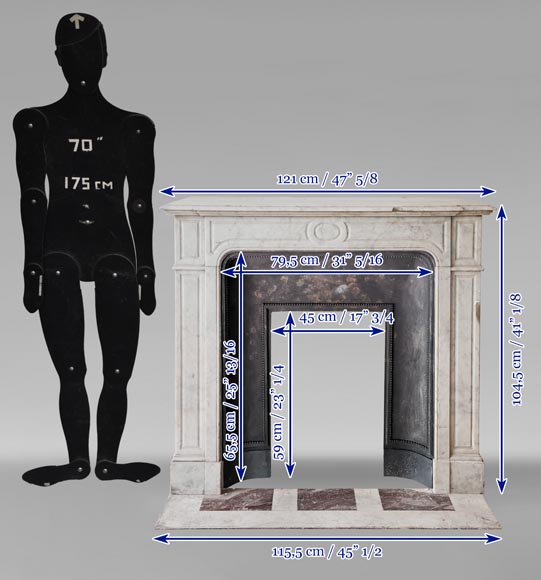 Cheminée droite de style Louis XV modèle Pompadour en marbre de Carrare-9