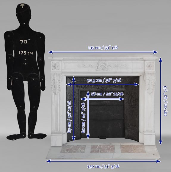 Cheminée de style Louis XVI à couronne de lauriers sculptée en marbre demi statuaire-12