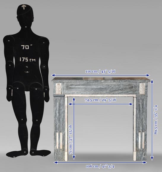 Cheminée d'époque Louis XVI bicolore en marbre Turquin décorée de feuilles d'acanthe-10