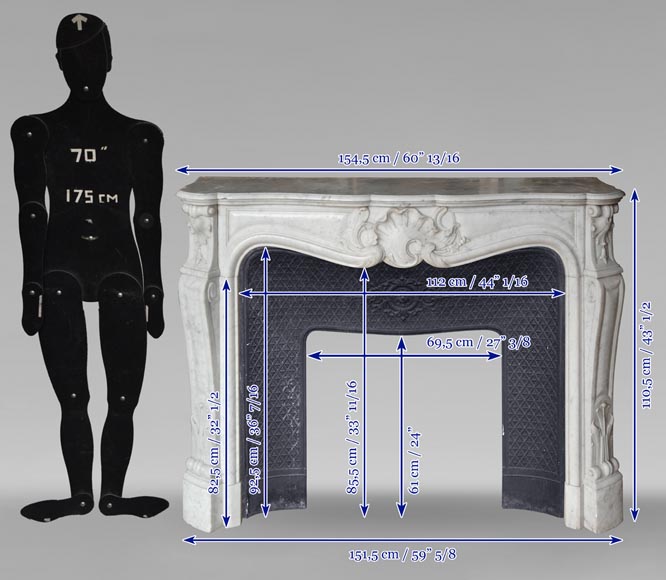 Cheminée de style louis XV en marbre de Carrare ornée d'une coquille asymétrique-11