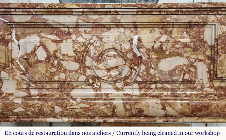 Cheminée style Louis XIV en marbre brèche orange-1