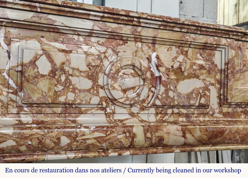 Cheminée style Louis XIV en marbre brèche orange-2