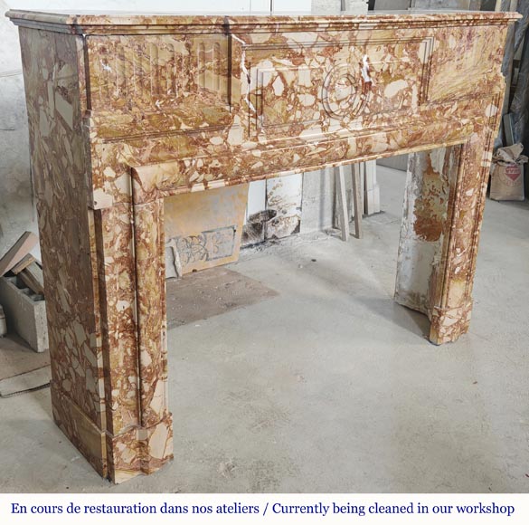 Cheminée style Louis XIV en marbre brèche orange-3