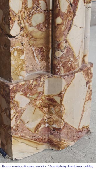 Cheminée style Louis XIV en marbre brèche orange-5