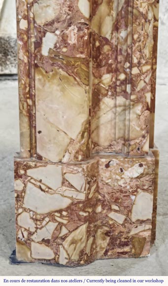 Cheminée style Louis XIV en marbre brèche orange-8