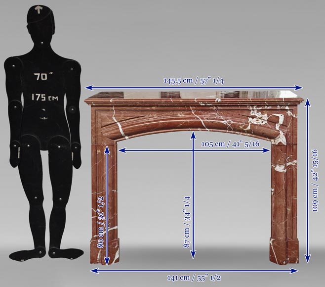 Cheminée de style Louis XIV en marbre rouge-9