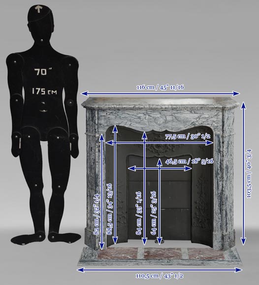 Petite cheminée de style Louis XV modèle Pompadour en marbre bleu Fleury-11