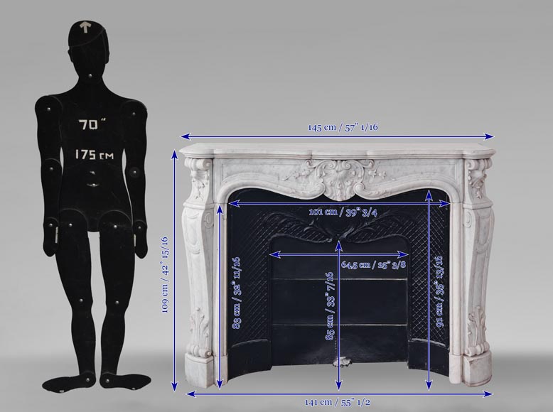 Cheminée de style Louis XV en marbre de Carrare décorée d'une coquille-12