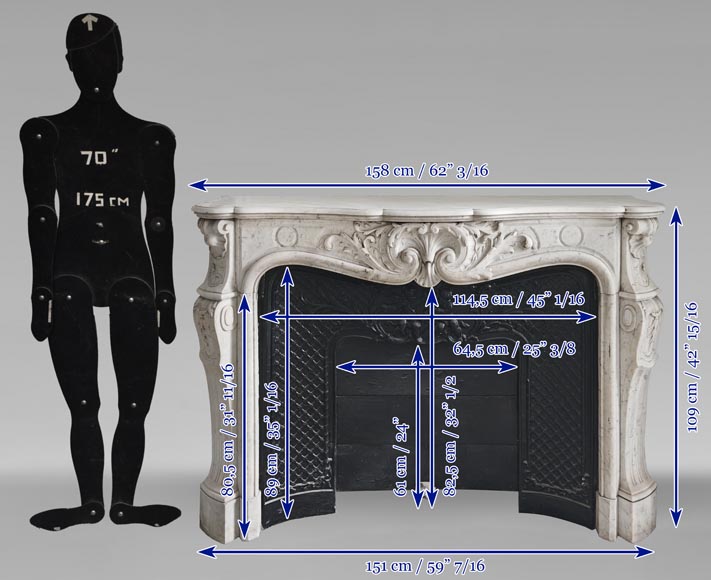Grande cheminée de style Louis XV en marbre de Carrare-15