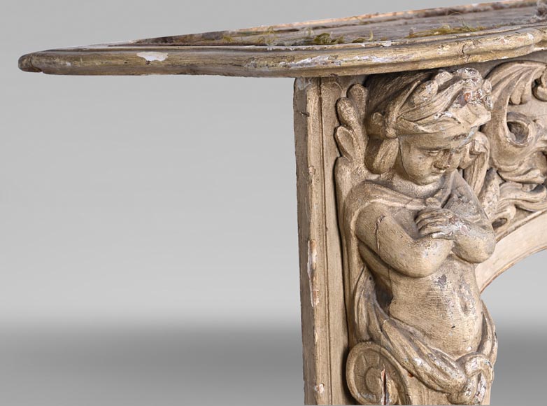 Cheminée en bois sculpté à décor de putti – Fin XVIIIe siècle-6