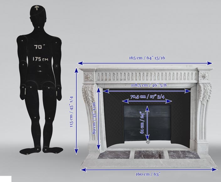 Cheminée Louis XVI en Carrare à cannelure rudentée-12