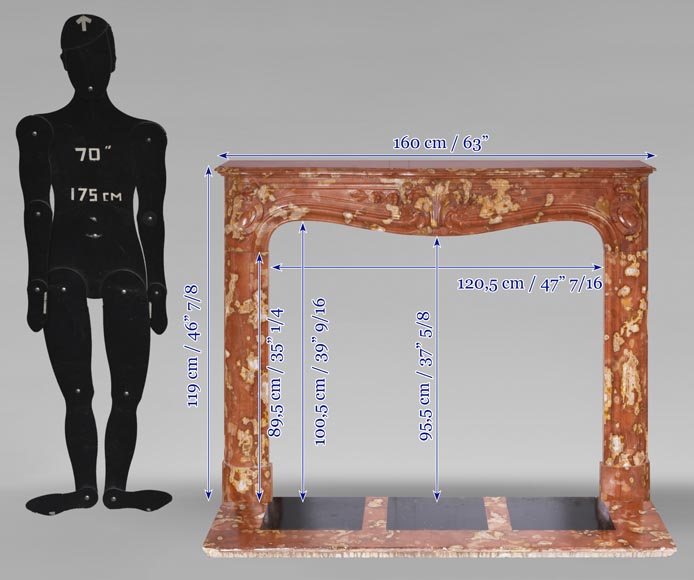 Cheminée de style Régence à palmette et enroulement, en marbre rouge de Vitrolles-14