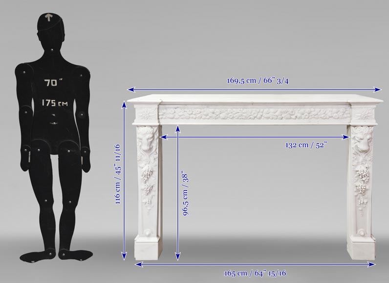 Cheminée de style Napoléon III en marbre statuaire, à décor de fruits et tête de bouc-15