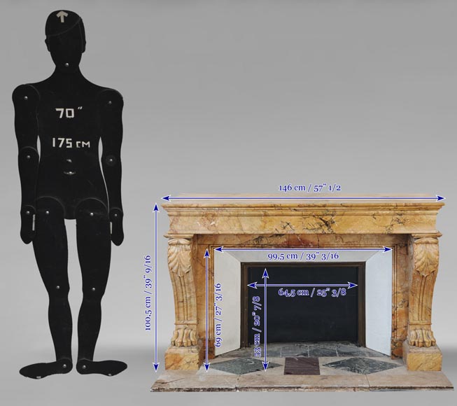 Cheminée patte de lion d'époque Restauration, en marbre Jaune de Sienne-11