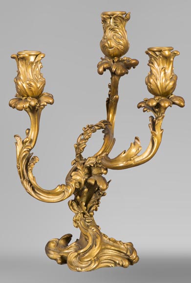 Paire de candélabres de style Régence en bronze doré-1