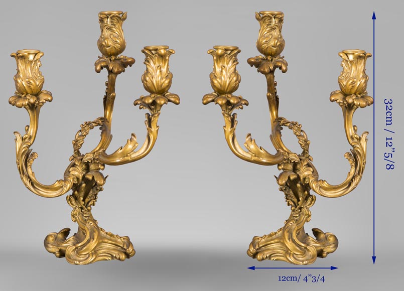 Paire de candélabres de style Régence en bronze doré-7