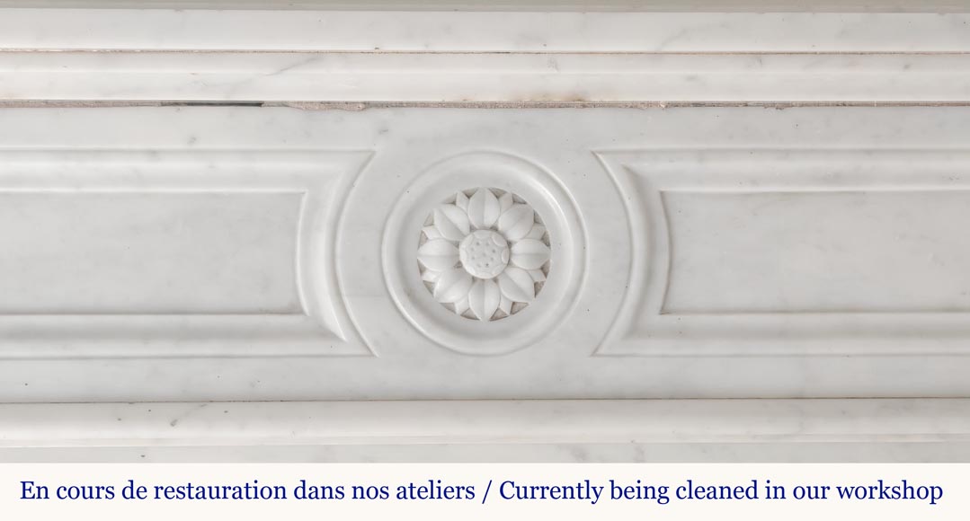 Cheminée de style Louis XVI en marbre de Carrare à tournesol-1