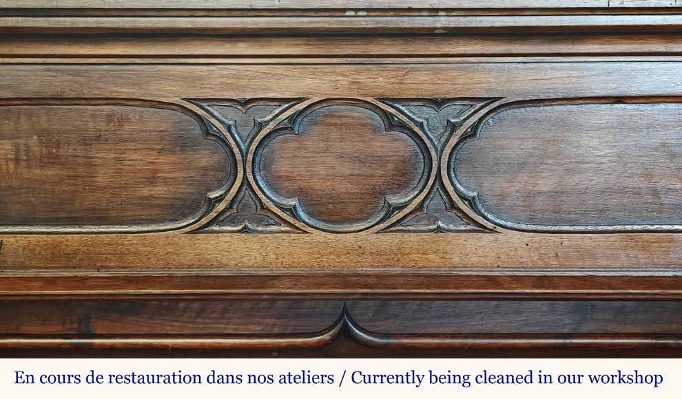 Cheminée de style Néo Renaissance en noyer, à colonne corinthienne-1