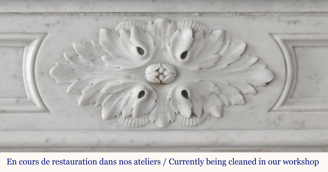 Cheminée de style Louis XVI à feuille d'acanthe, sculptée en marbre de Carrare-1