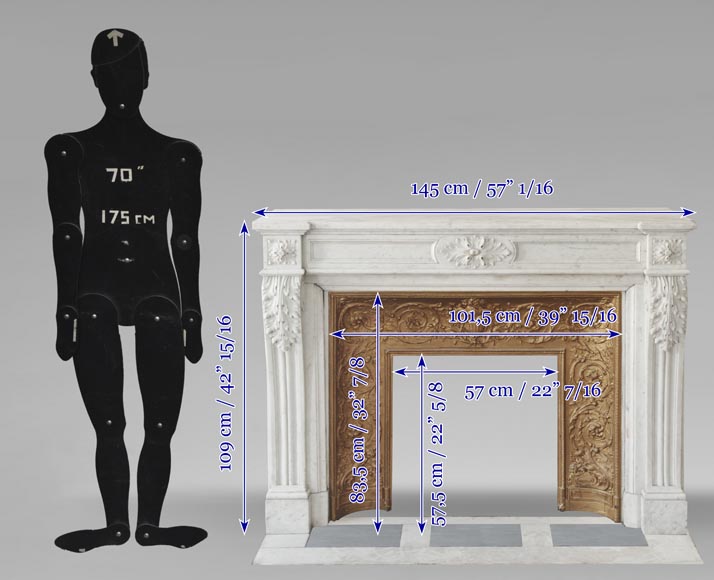 Cheminée de style Louis XVI à feuille d'acanthe, sculptée en marbre de Carrare-13