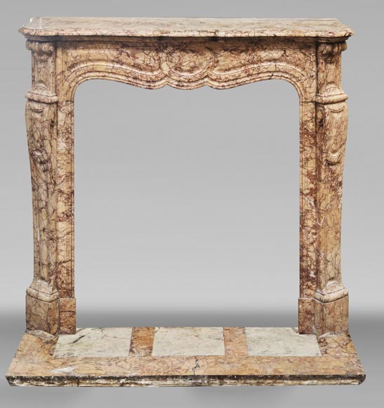 Cheminée de style Louis XV modèle Pompadour, en marbre type brocatelle-0