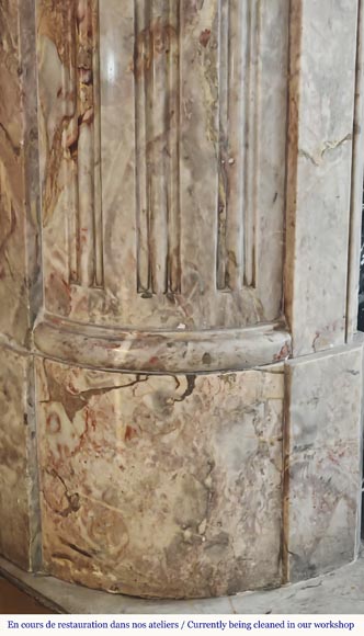 Cheminée de style Louis XVI an angle arrondie, en marbre Sarrancolin-3