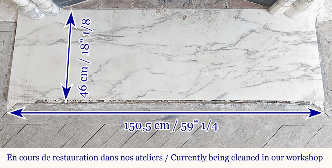 Cheminée de style Louis XVI à colonnes détachées, en marbre Arabescato-12
