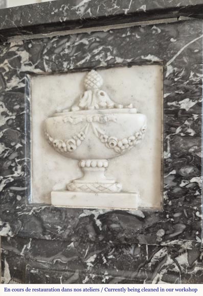 Cheminée Louis XVI d'époque bicolore, en gris Saint Anne statuaire-2