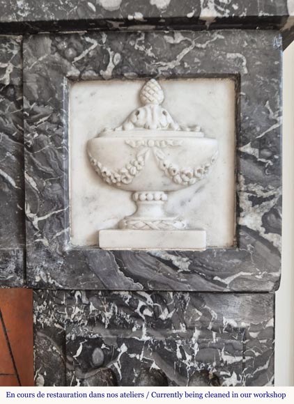 Cheminée Louis XVI d'époque bicolore, en gris Saint Anne statuaire-4